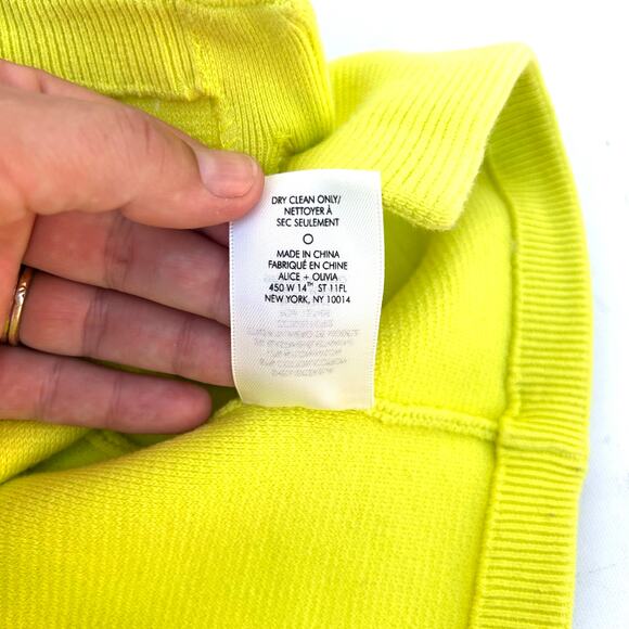 Alice + Olivia Ila Knit Neon Collared Cardigan Sweater Top Green Yellow XS - Picture 11 of 12